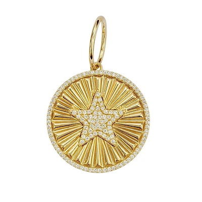 Fluted Diamond Star Round Pendant