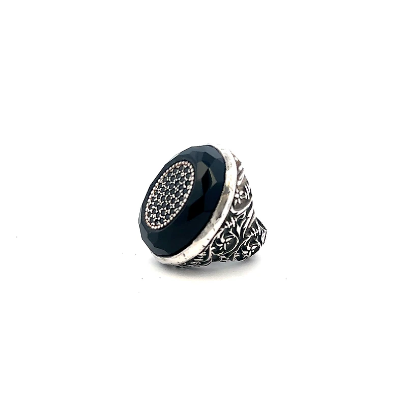 Onyx and Smokey Quartz Ring (Size 7)