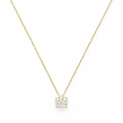 1ct Diamond Solitaire Illusion Yellow Gold Necklace
