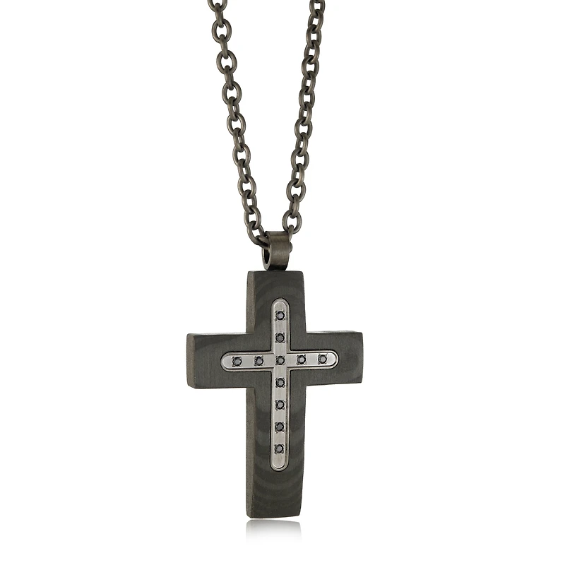 Carbon Composie Black Zirconia Cross Necklace