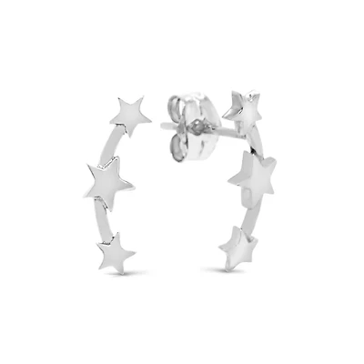 Three Star Climber White Gold Earrings