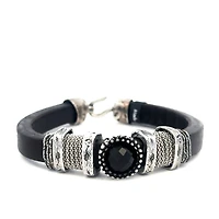 Black Cow Leather Bracelet with Onyx Stone