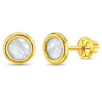 Kids Mother Pearl Bezel Circle Earrings
