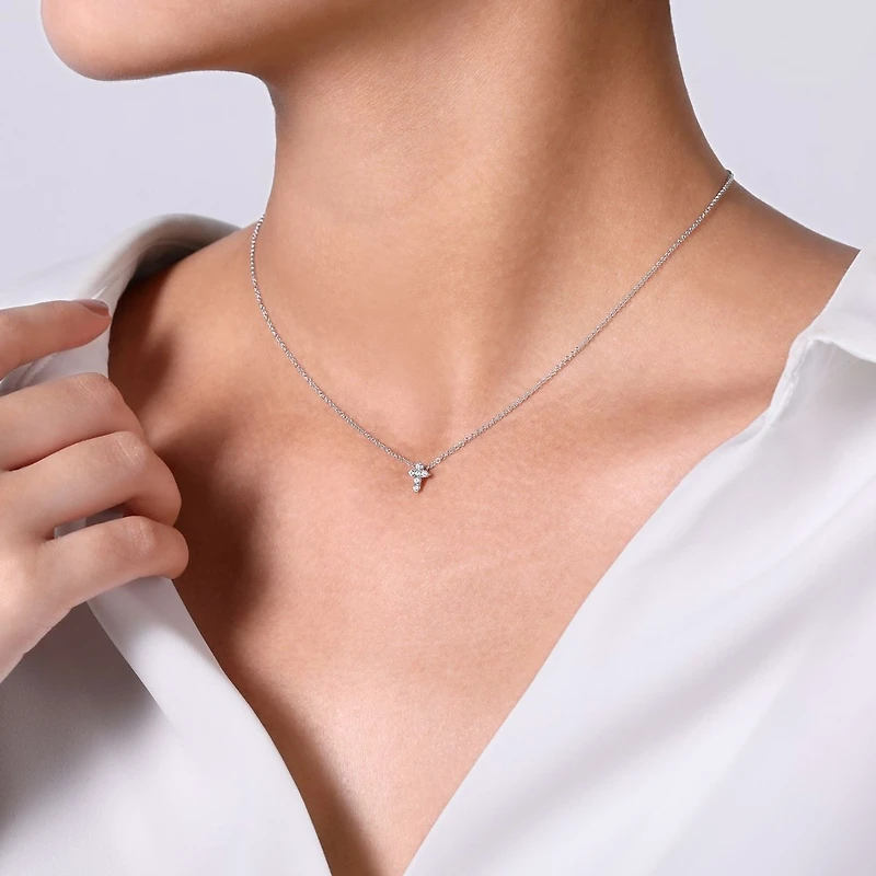 Mini Five Diamond White Gold Cross Necklace