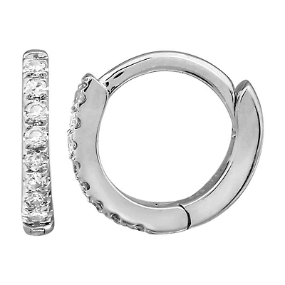 8MM Diamond and White Gold Huggie Earrings