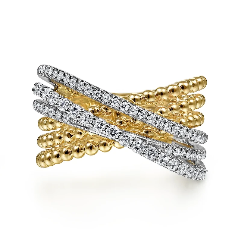Beaded Strands Diamond Crossing Ring