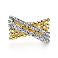 Beaded Strands Diamond Crossing Ring