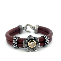 Blue Flower Brown Leather Bracelet