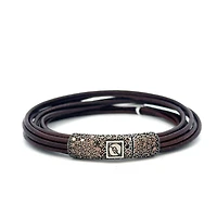 Brown Leather Bracelet with Granate Stones