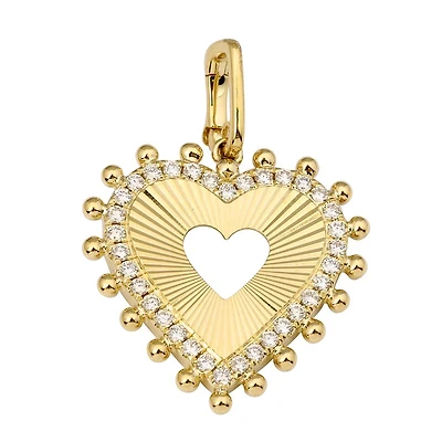 Flutted Cutout Heart and Diamonds Pendant