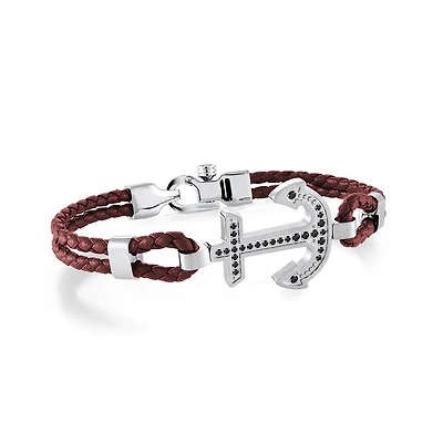 Leather Anchor Steel Bracelet