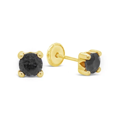 Round Black Zirconia 5MM Four Prong Set Stud Earrings