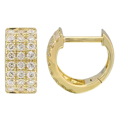 Triple Row Diamond Huggie Earrings 10MM