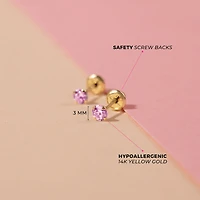 Kids 3MM Pink Solitaire Stud Earrings