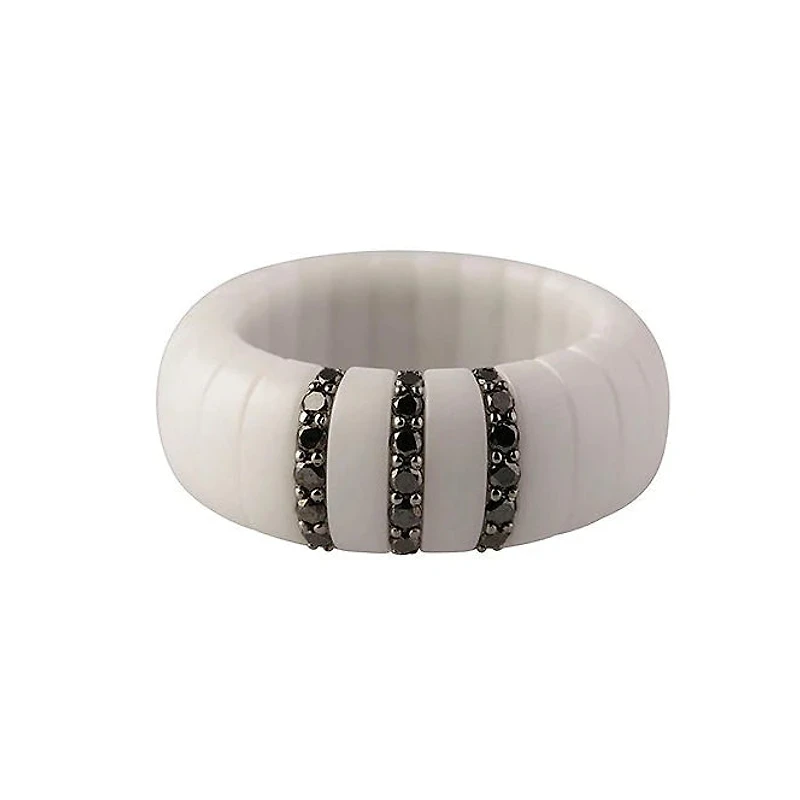 Pura White Ceramic and Black Diamonds Ring (Size 7)