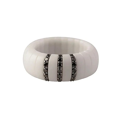 Pura White Ceramic and Black Diamonds Ring (Size 7)