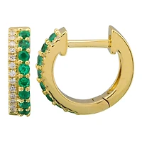 11MM Dual Huggie Earrings with Diamonds and Emeralds