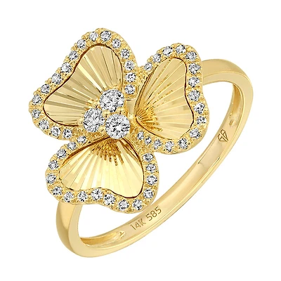 Three Petal Clover Diamonds Ring