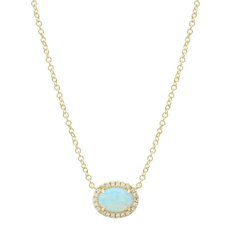 Oval Opal Diamond Halo Necklace