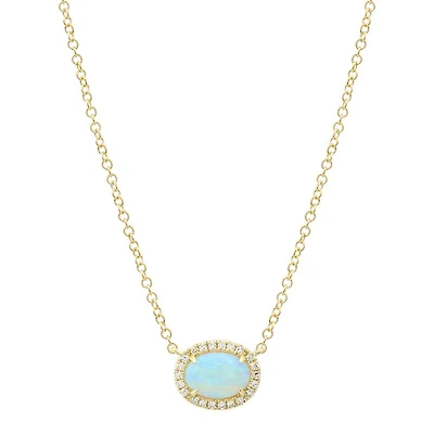 Oval Opal Diamond Halo Necklace