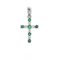 Emerald and Diamonds Cross Pendant 14KW