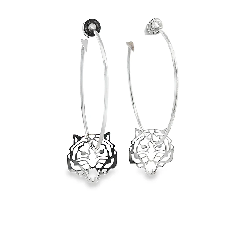 Hoop Earrings with Tiger Pendant