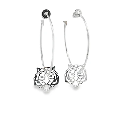 Hoop Earrings with Tiger Pendant