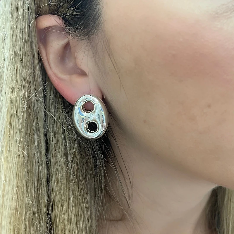Puff Mariner Silver Stud Earrings 27MM