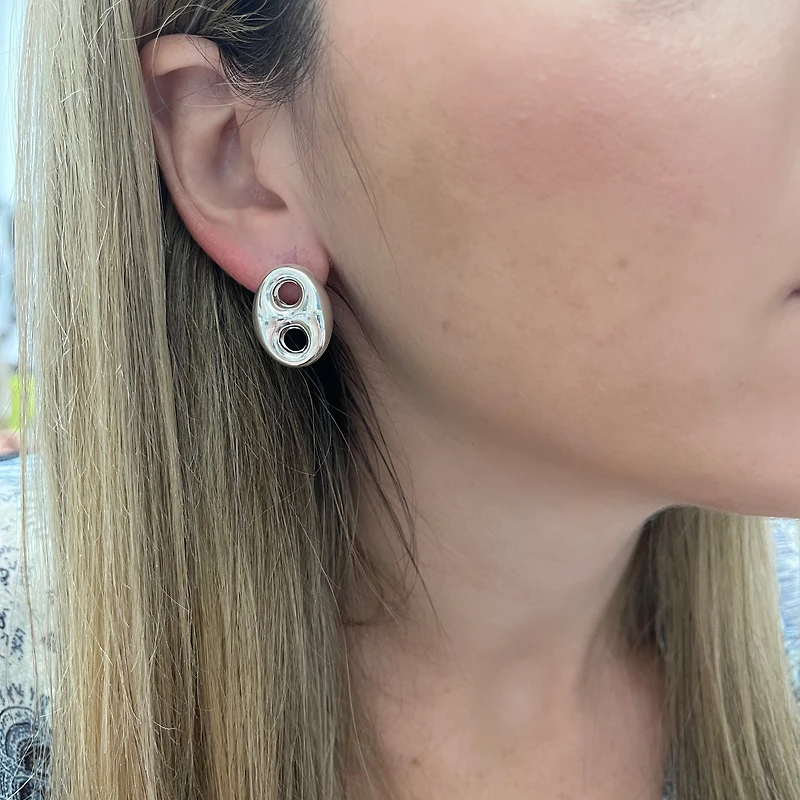 Puff Mariner Silver Stud Earrings 22MM