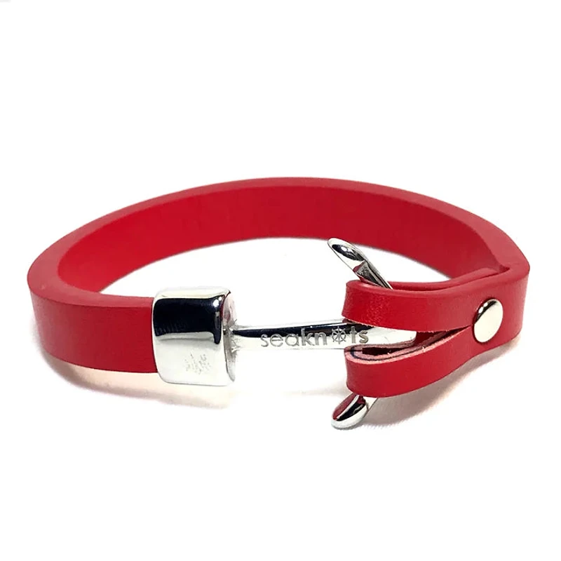 Silver Anchor Leather Bracelet