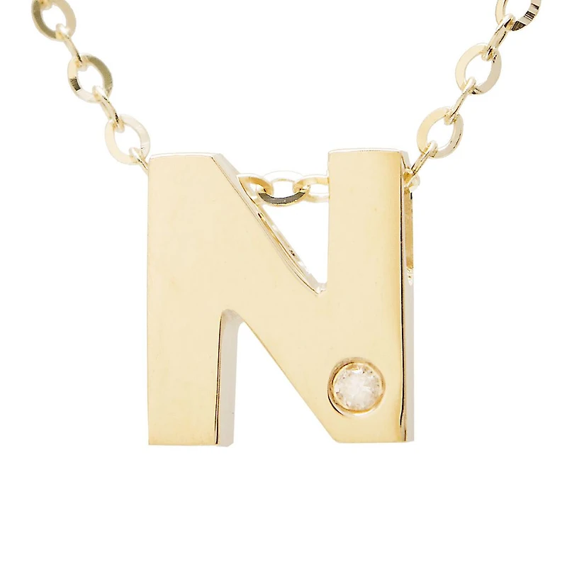 Block Diamond 8MM Initial Necklace
