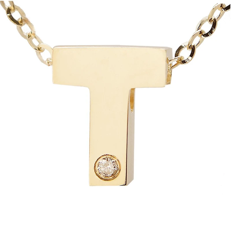 Block Diamond 8MM Initial Necklace