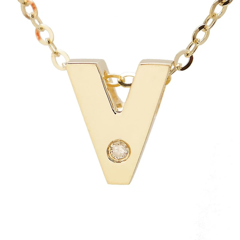 Block Diamond 8MM Initial Necklace