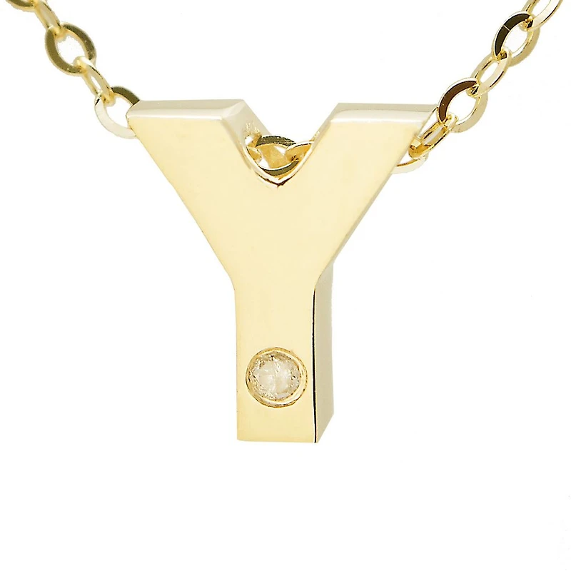 Block Diamond 8MM Initial Necklace