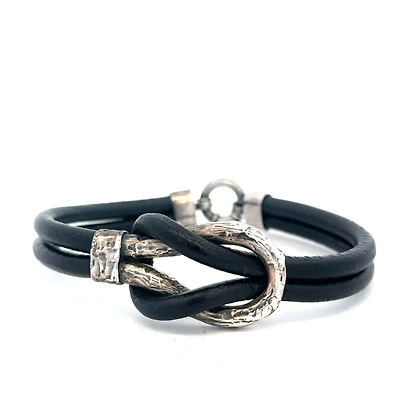Infinity Knot Black Leather and Silver Bracelet