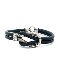 Infinity Knot Black Leather and Silver Bracelet