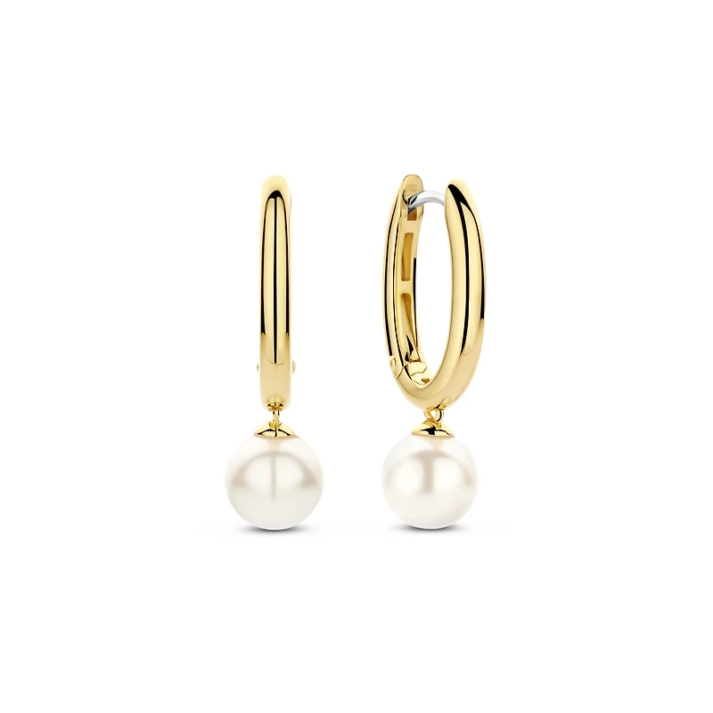 Golden Pearl Huggie Earrings