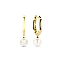 Golden Pearl Huggie Earrings