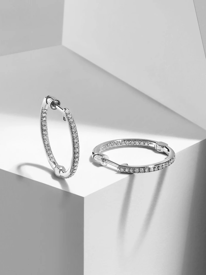 20mm Inside and Out Diamond Hoop Earrings 14K