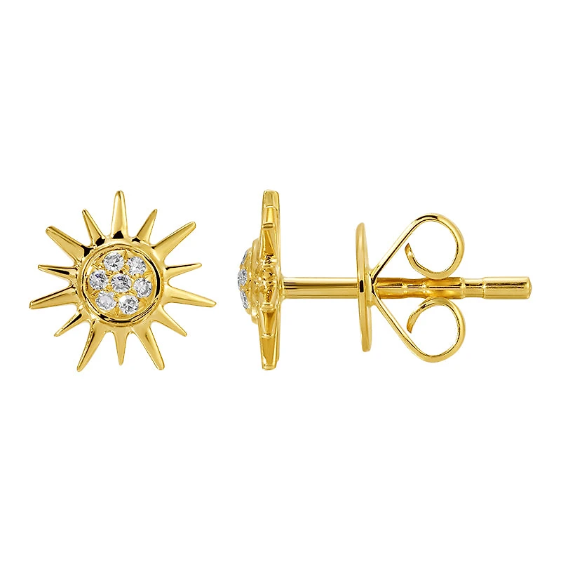 Diamond Center Sun Stud Earrings
