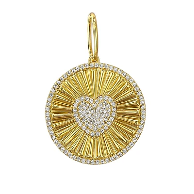 Flutted Diamond Heart Round Pendant