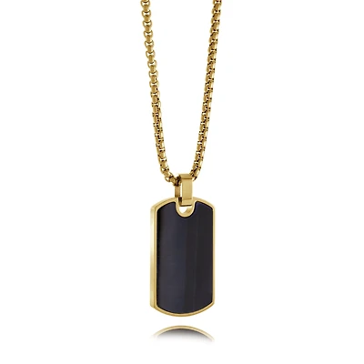 Blue Tiger Eye Dogtag Steel Necklace