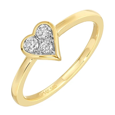 Three Stone Heart Diamonds Ring