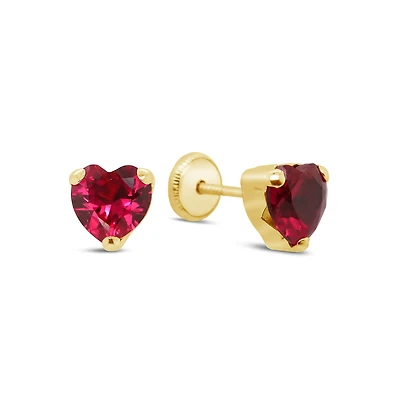 4MM Red Zirconia Heart Stud Earrings
