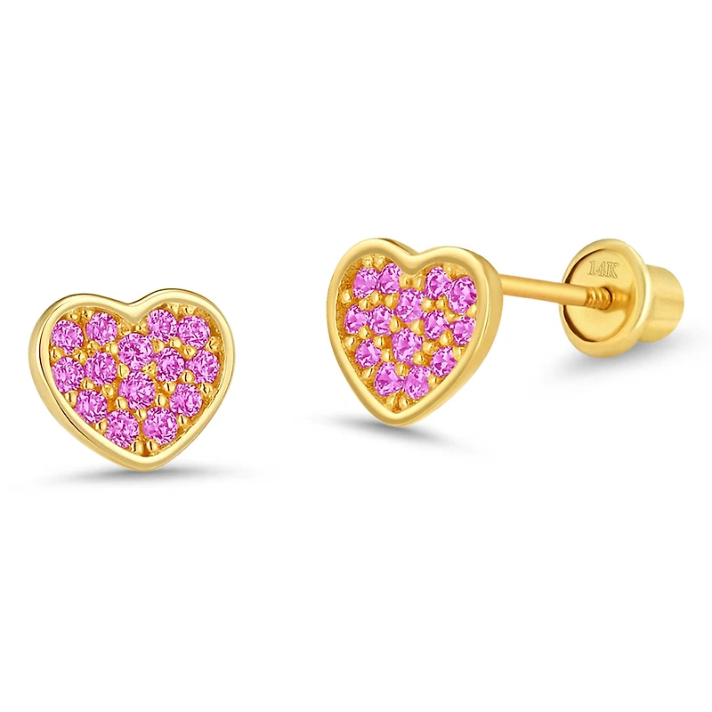 Heart Pave Pink Stud Earrings