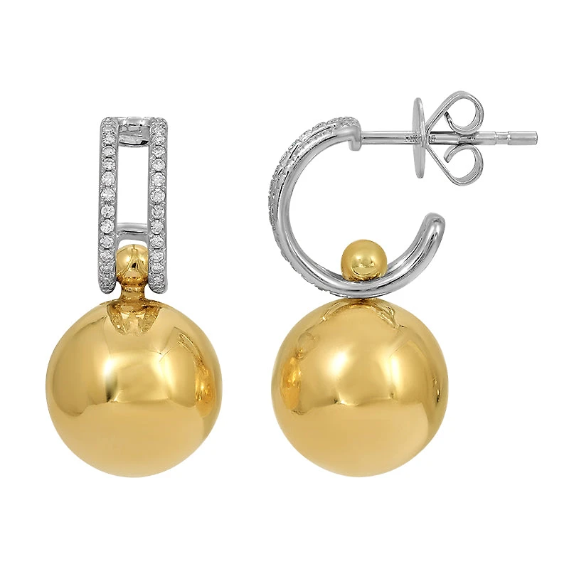 Two Tone Huggie and Ball Drop Earrings