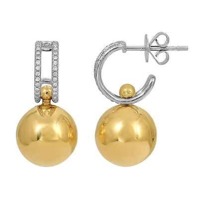 Two Tone Huggie and Ball Drop Earrings