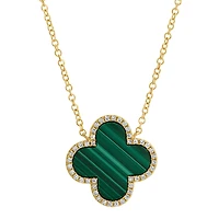 Big Malachite Clover with Diamonds Necklace