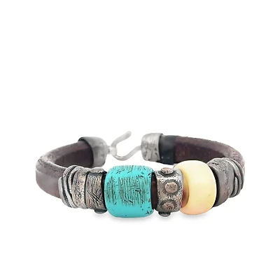 Brown Leather Bracelet with Turquoise Beads