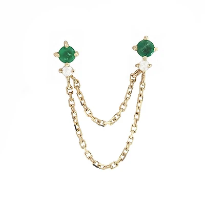Emerald and Diamond Double Stud Chain Earring